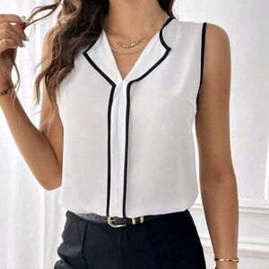 SHEIN White Blouse with Black Trim